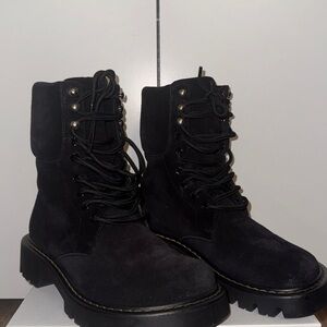 Loewe Sierra Suede Lace-up Black Combat Boots Size 37